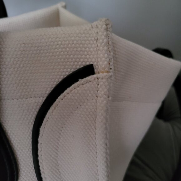 CELINE White Canvas And Black Leather trim Phantom Medium Tote Bag. - Picture 10 of 16